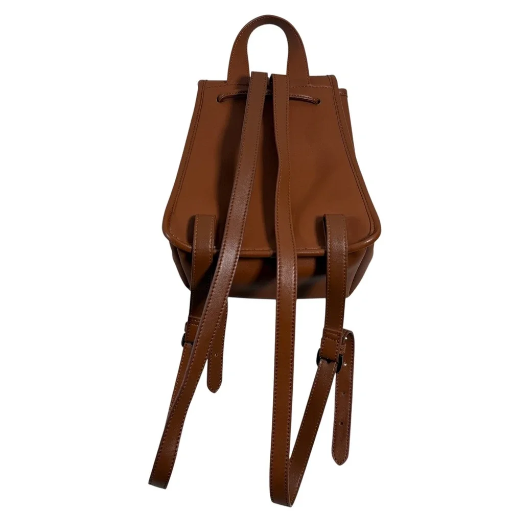 SUSU Nicole Cognac Brown Leather Mini Backpack Turn Lock Small